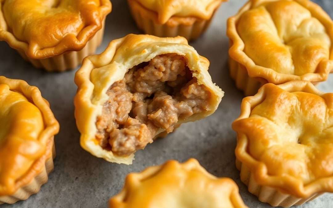 Mini pork pies with visible filling.