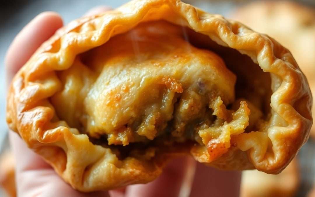 Golden Cornish pasty with savory filling.