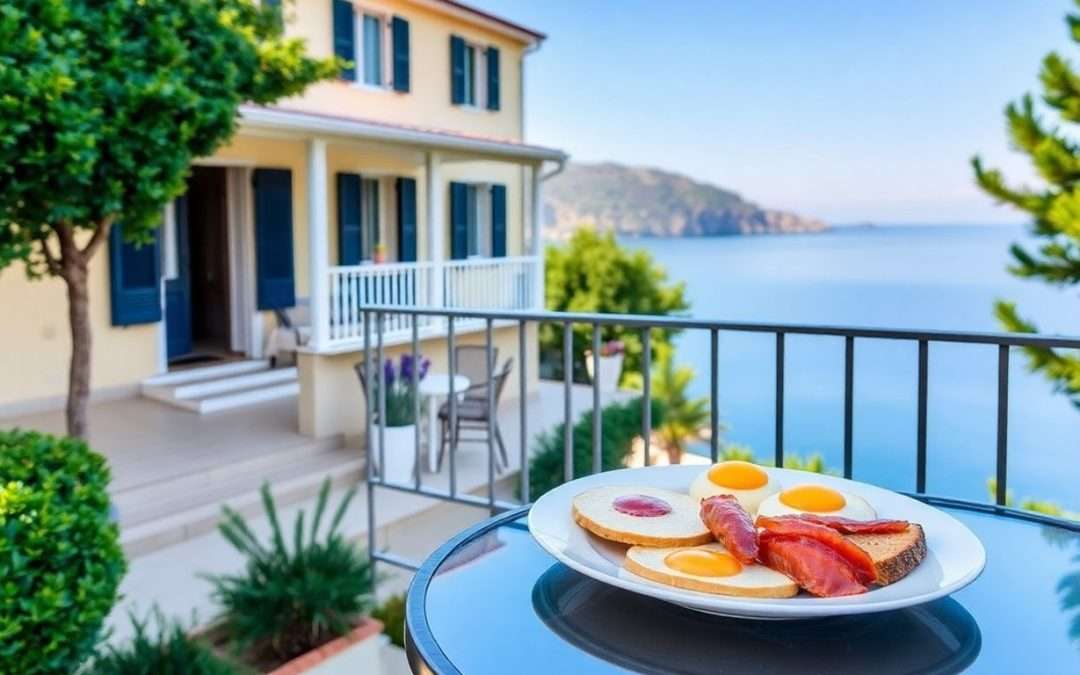 Corfu hotel with English breakfast and sea view.