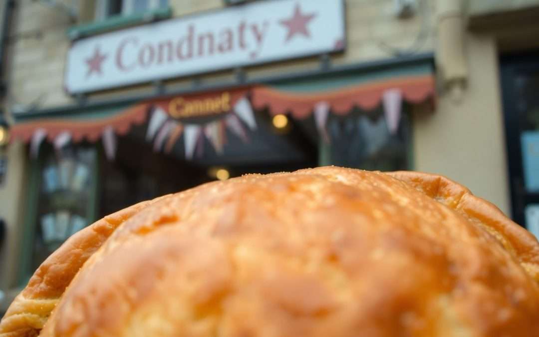 Golden Cornish pasty with flaky crust.