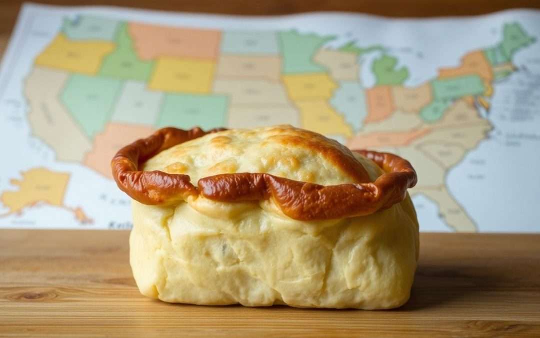 Cornish pasty on a table with a US map.