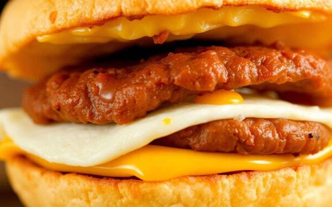 Wendy's English muffin breakfast sandwich with egg and sausage.
