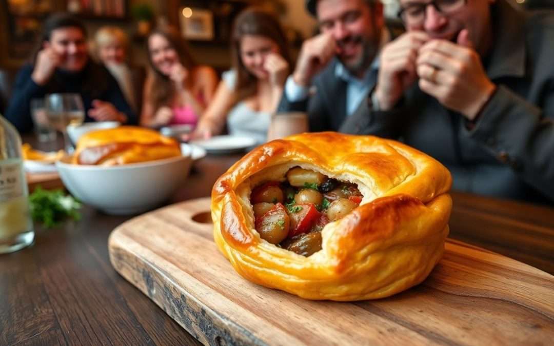 Cornish pasty with happy people and food critic