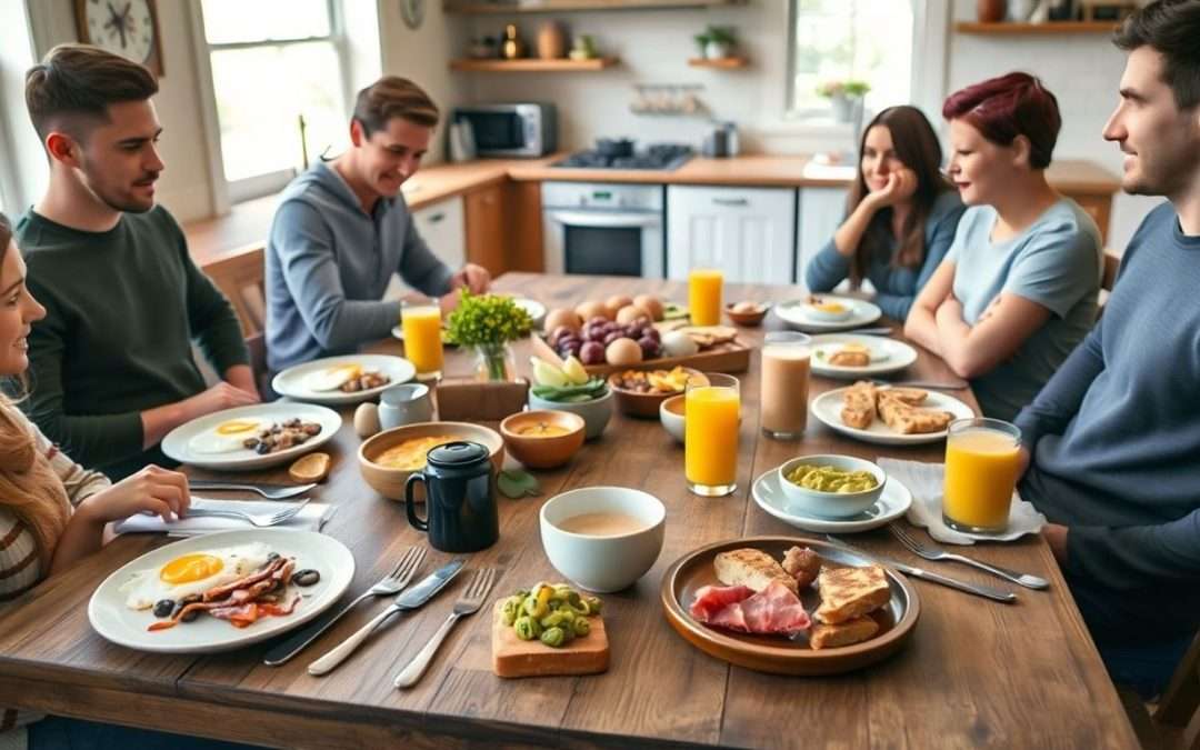 Traditional and modern British breakfast foods on a table