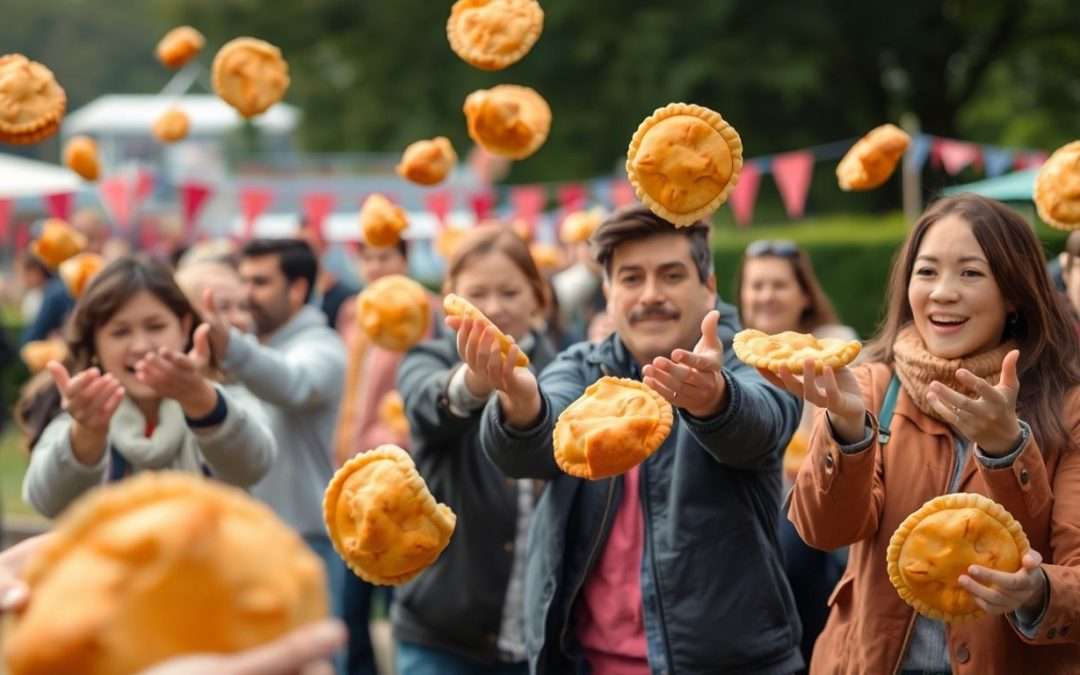 People tossing pasties at a festival.